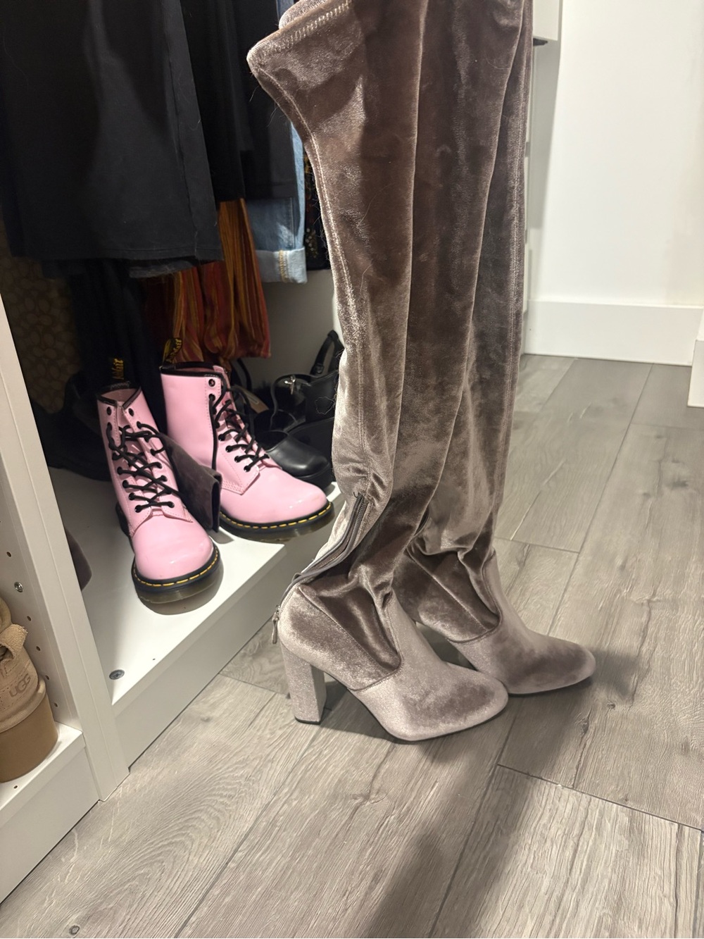 Steve Madden Taupe Velvet Over-the-Knee Block Heel Boots